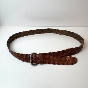 VTG AEO Brown Braided Leather Belt‎ Buckle Genuine Leather Adjustable XS/S